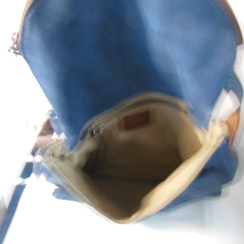 Lucky Brand Blue Suede Shoulder Bag with Brown Strap - Picture 5 of 14